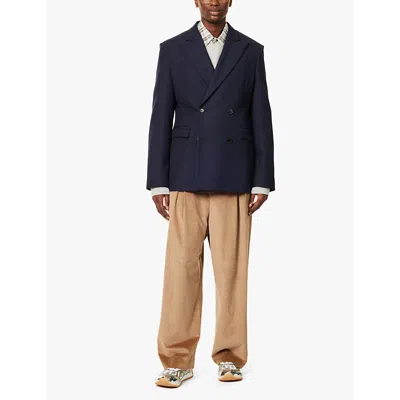Loewe Navy Blue Double-breasted Jacket In Wool In Navy Melange