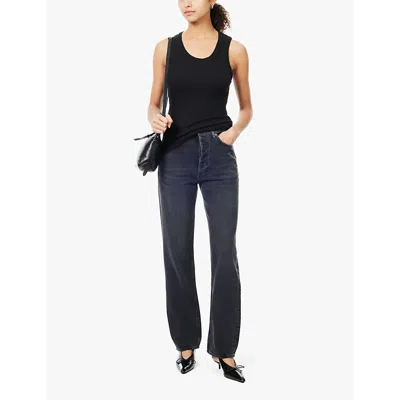 Agolde 90s Pinch Waist Straight-leg High-rise Organic-cotton Denim Jeans In Hitch (blk Finished Hem)