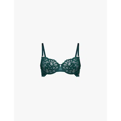 Savage X Fenty Womens Underworld Green Savage Not Sorry Unlined Balconette Lace Bra In Underworld Green