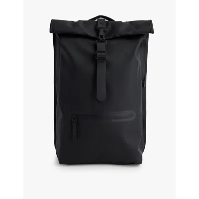 RAINS MENS BLACK ROLL-TOP SHELL BACKPACK 