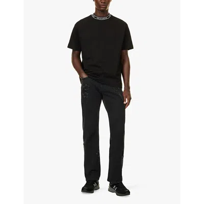 The Couture Club Mens Blackwash Star-appliqué Faded-wash Straight-leg Regular-fit Denim Jeans In Blackwash