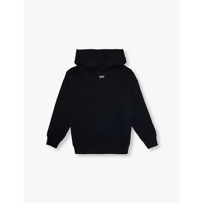 Off-white Black - White Off Stamp Logo-print Cotton-jersey Hoody In Black - White