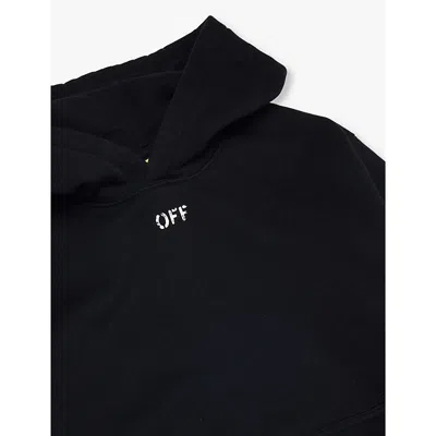 Off-white Black - White Off Stamp Logo-print Cotton-jersey Hoody In Black - White