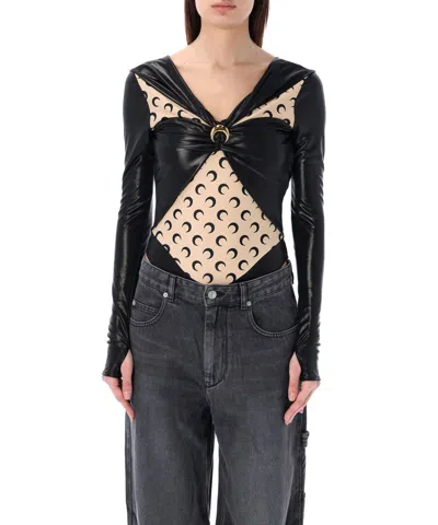 Marine Serre Black Draped Body With Moon Brooch And Cut-outs In Black
