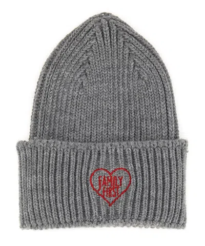 Family First Beanie Hat With Logo In Grey