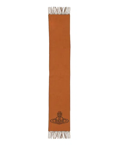 Vivienne Westwood Double Logo Wool Scarf In Brown