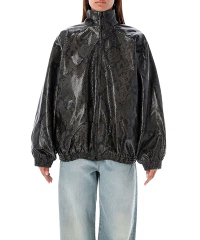 Balenciaga Oversized Python-effect Leather Jacket In Green