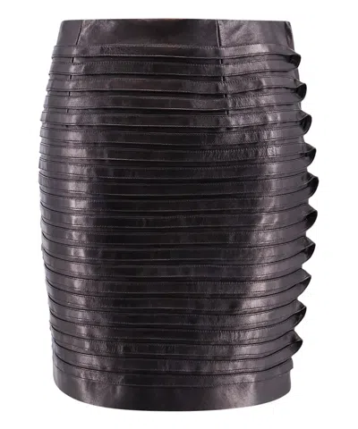 Versace Leather Pleated Mini Skirt In Black