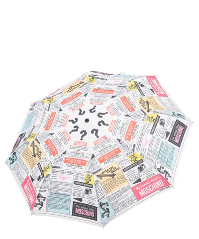 Shop Moschino Openclose Newspaper Umbrella In White