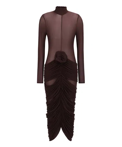 Magda Butrym Long Sleeve Sheer Midi Dress In Red