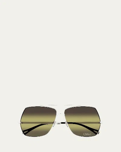 Chloé Gradient Aviator Metal Sunglasses In Shiny Silver