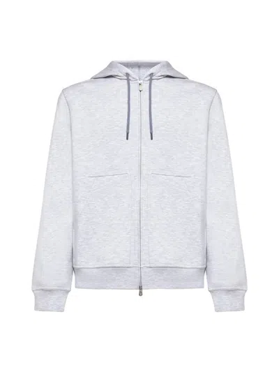 Brunello Cucinelli Cotton, Cashmere And Silk Fleece Zipped Topwear In Grey