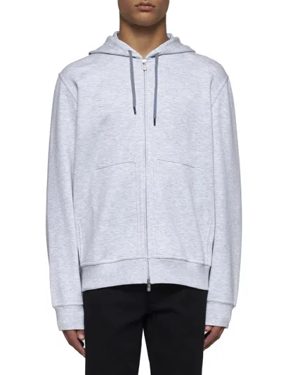 Brunello Cucinelli Cotton, Cashmere And Silk Fleece Zipped Topwear In Grey