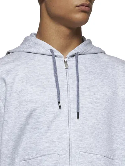 Brunello Cucinelli Cotton, Cashmere And Silk Fleece Zipped Topwear In Grey