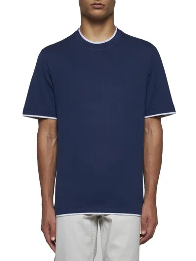 Shop Brunello Cucinelli T-shirts And Polos In Indigo+grigio Chiaro