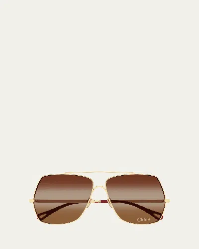 Chloé Gradient Aviator Metal Sunglasses In Gold