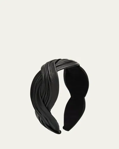 Natasha Accessories Limited Double Twist Leather Headband In Black