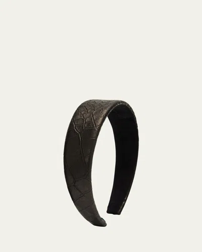 Natasha Accessories Limited Shiny Crocodile Leather Headband In Black