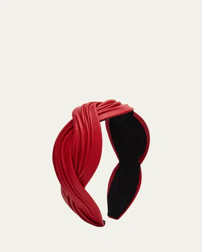 Natasha Accessories Limited Double Twist Leather Headband In Burgundy