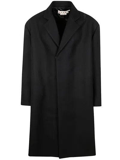 Shop Marni Long-sleeved Straight Hem Coat In Black