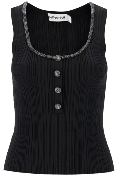 Self-portrait Embellished Viscose Blend Knit Top