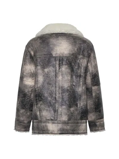 Stand Studio Eco-shearling Jacket In Grey/off White