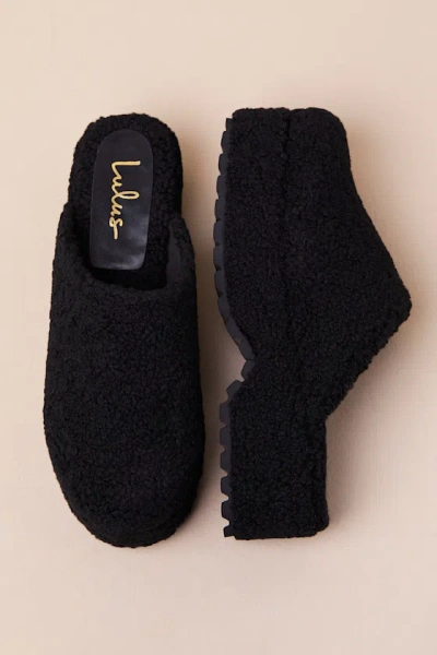 Lulus Flannerie Black Faux Fur Platform Mules In Black