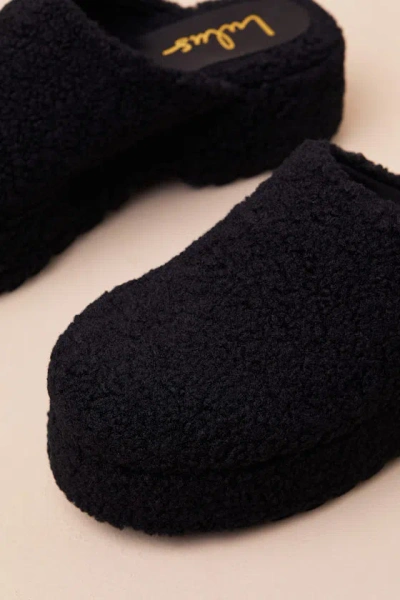 Lulus Flannerie Black Faux Fur Platform Mules In Black
