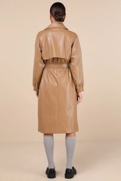 Lulus Seasonally Posh Tan Vegan Leather Trench Coat In Tan