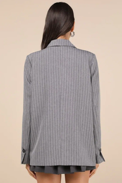 Lulus Convincing Charisma Grey Pinstriped Blazer In Grey