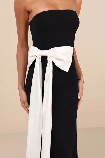 Lulus Marvelous Vision Black Strapless Bow Column Maxi Dress In Black