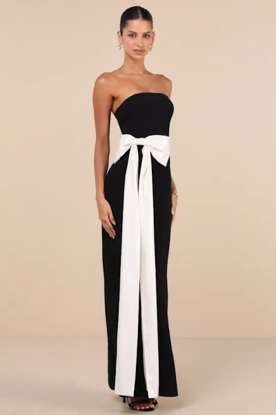 Lulus Marvelous Vision Black Strapless Bow Column Maxi Dress In Black
