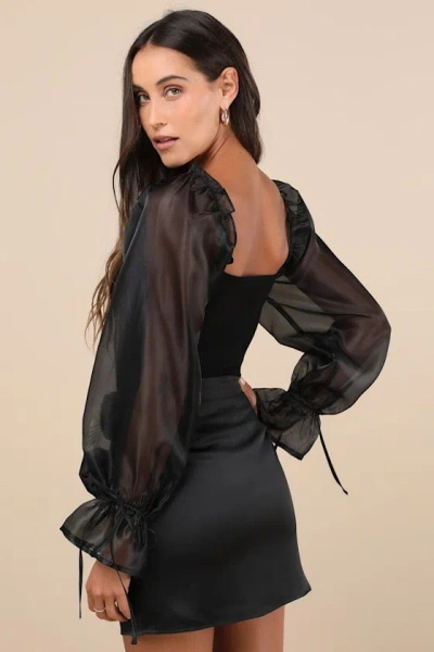 Lulus Seeking Sophistication Black Balloon Sleeve Bodysuit In Black
