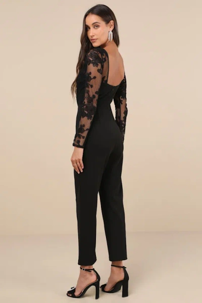 Lulus Write Your Own Romance Black Embroidered Long Sleeve Jumpsuit In Black