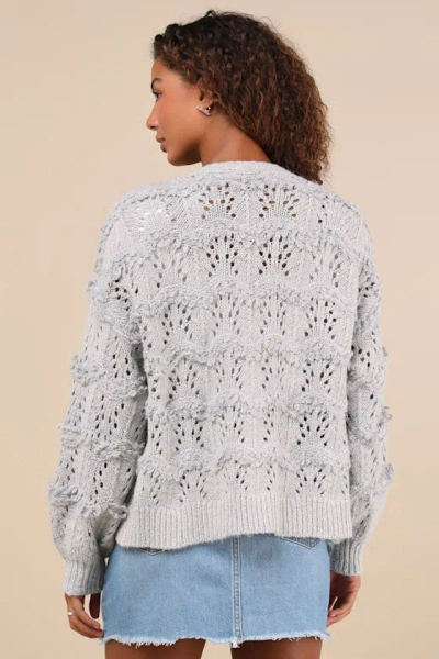 Lulus Cutest Coziness Grey Textured Balloon Sleeve Cardigan Sweater In Grey