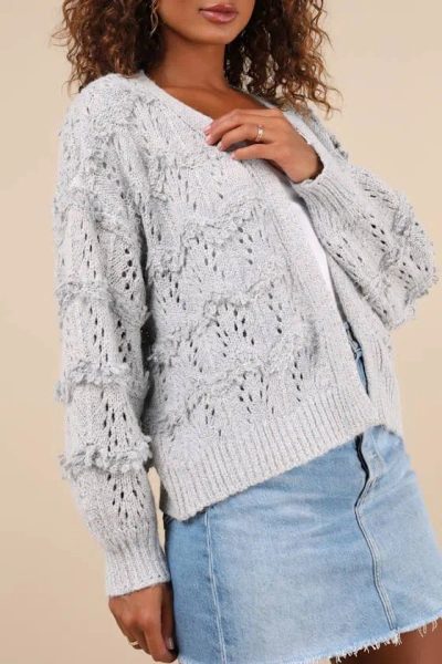 Lulus Cutest Coziness Grey Textured Balloon Sleeve Cardigan Sweater In Grey