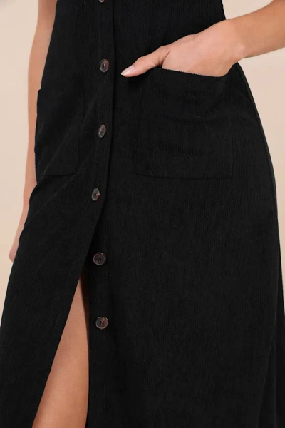 Lulus Certainly The Sweetest Black Corduroy Button-front Midi Dress In Black