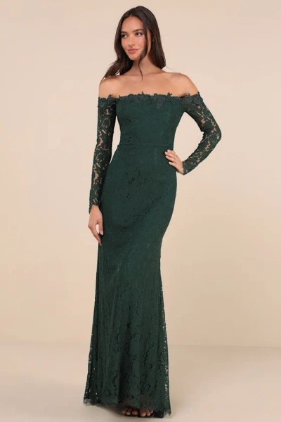 Lulus Romance Dreamer Green Lace Off-the-shoulder Maxi Dress In Green