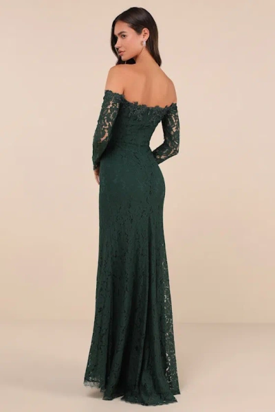 Lulus Romance Dreamer Green Lace Off-the-shoulder Maxi Dress In Green