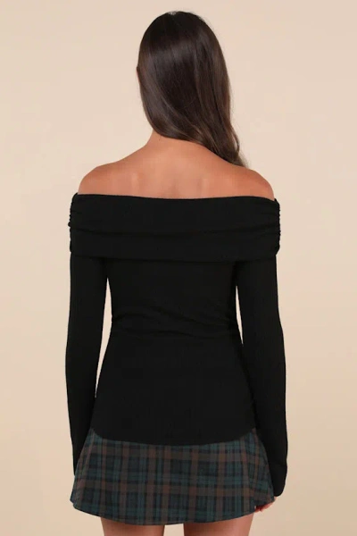 Lulus Coveted Favorite Black Textured Off-the-shoulder Top In Black