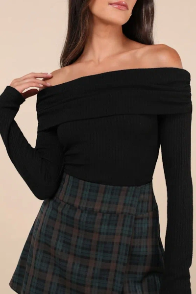 Lulus Coveted Favorite Black Textured Off-the-shoulder Top In Black