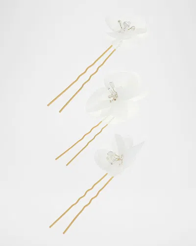 L. Erickson Usa Camila Bridal Crystal Hair Pins Set In Gold/white
