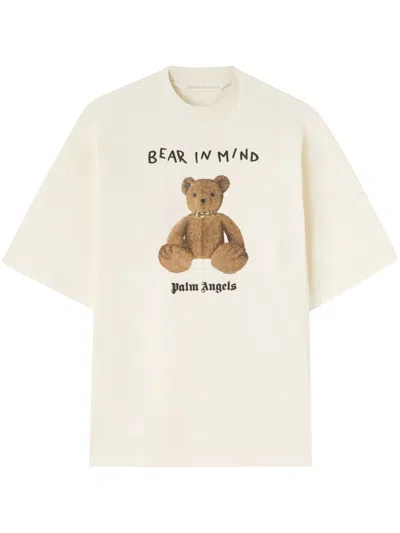 Palm Angels Bear In Mind Bear Printed T-shirt In Weiss
