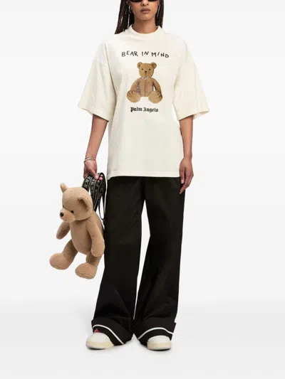 Palm Angels Bear In Mind Bear Printed T-shirt In Weiss
