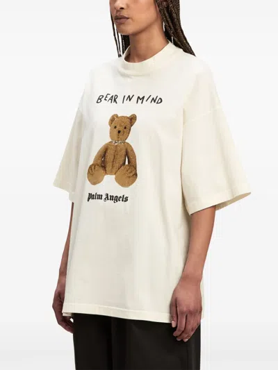 Palm Angels Bear In Mind Bear Printed T-shirt In Weiss