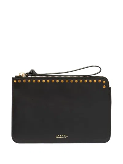 Isabel Marant Studded Wrist Strap Flat Clutch Bag In Black