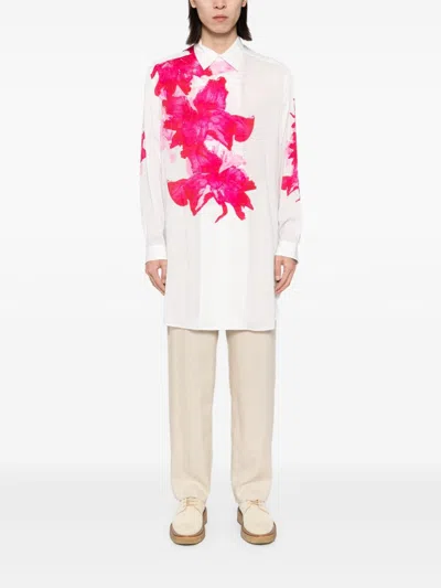 Shop Yohji Yamamoto Floral-printed Shirt In Nude