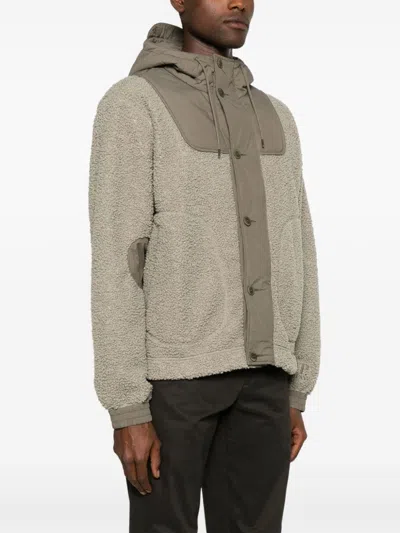 C.p. Company Textured Fleece Casual Jacket With Hood And Button-up Front In Brown