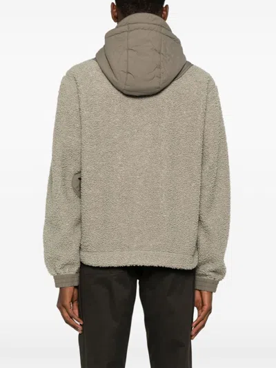 C.p. Company Textured Fleece Casual Jacket With Hood And Button-up Front In Brown