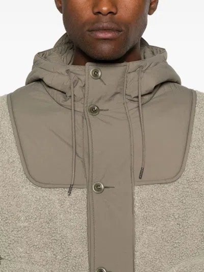 C.p. Company Textured Fleece Casual Jacket With Hood And Button-up Front In Brown